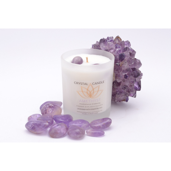 Candle-Lavender With Amethyst Tumbles