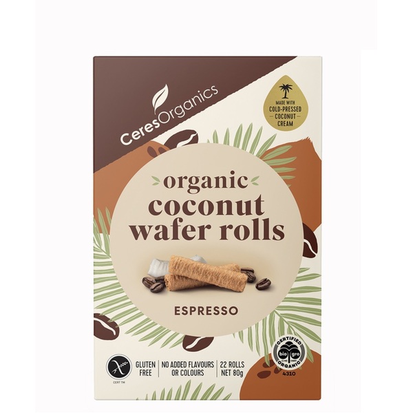 Ceres Organics-Organic Coconut Wafer Rolls Espresso 80G