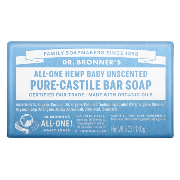 Dr Bronner's-Pure-Castile Bar Soap (Hemp All-One) Baby Unscented 140g