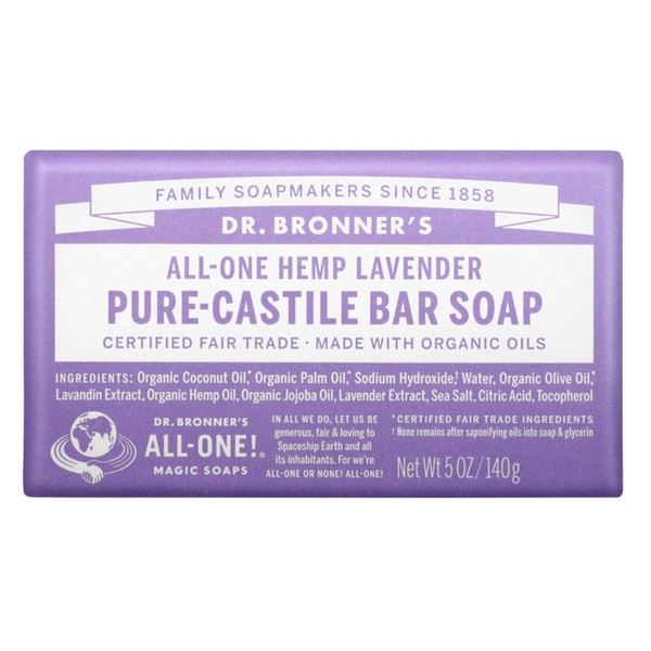 Dr Bronner's-Pure-Castile Bar Soap (Hemp All-One) Lavender 140g