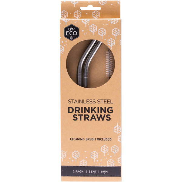 Ever Eco-Stainless Steel Straws Bent 2 Pack