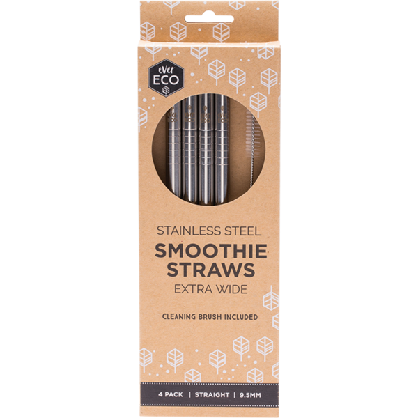 Ever Eco-Stainless Steel Smoothie Straws Straight 4 Pack