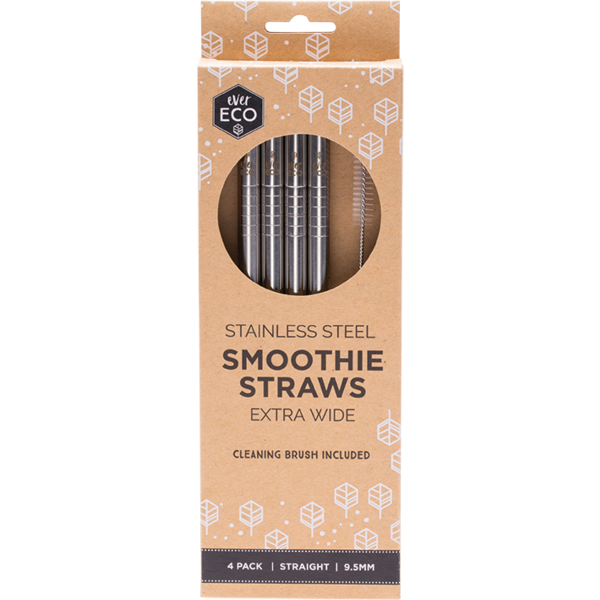Ever Eco-Stainless Steel Smoothie Straws Straight 4 Pack