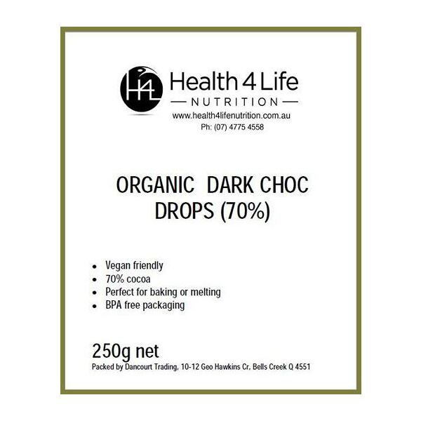 Health 4 Life Nutrition-Organic Dark Chocolate Drops (70%) 250G