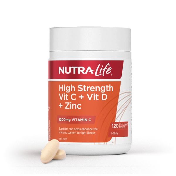 Nutralife-High Strength Vitamin C + D + Zinc 120T