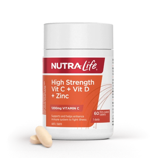 Nutralife-High Strength Vitamin C + D + Zinc 60T