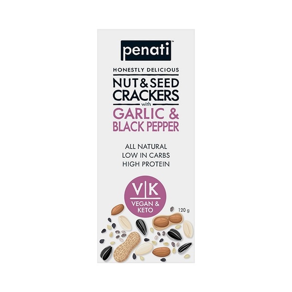 Penati-Keto Nut & Seed Crackers - Garlic & Black Pepper 120g