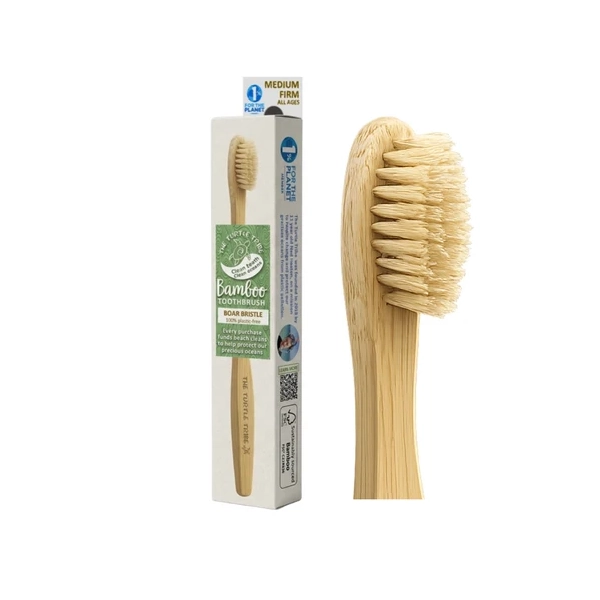Turtle Tribe-Bamboo Toothbrush Natural Boar Bristle, Medium/Firm