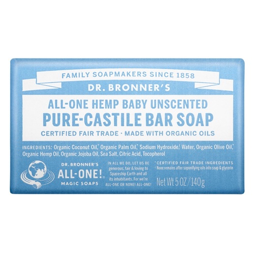 Dr Bronner's-Pure-Castile Bar Soap (Hemp All-One) Baby Unscented 140g
