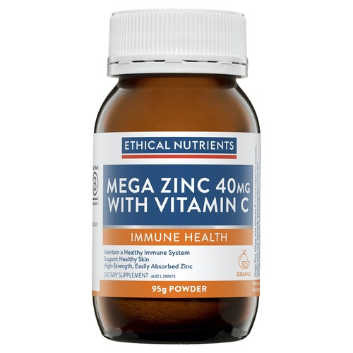 Ethical Nutrients-Mega Zinc 40mg with Vitamin C Powder Orange 95G
