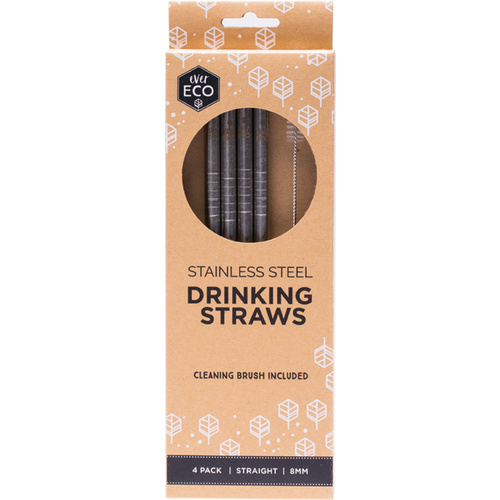 Ever Eco-Stainless Steel Straws Straight 4 Pack