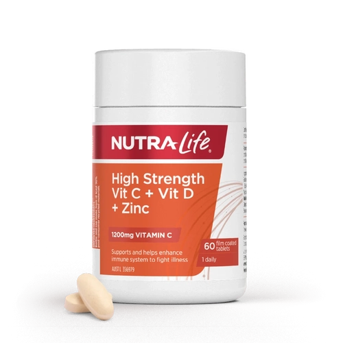 Nutralife-High Strength Vitamin C + D + Zinc 60T